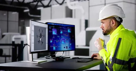 Engineer Doing 3D CAD Model Design On Computer Stock Photos