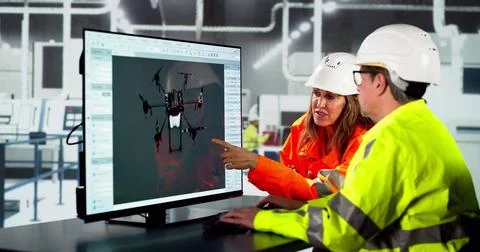 Engineer Doing 3D CAD Model Design On Computer Foto stock