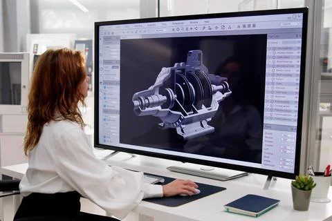 Engineer Doing 3D CAD Model Design On Computer 写真素材