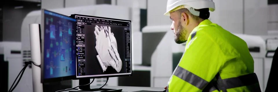 Engineer Doing 3D CAD Model Design On Computer Foto stock