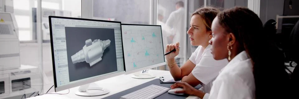 Engineer Doing 3D CAD Model Design On Computer 写真素材