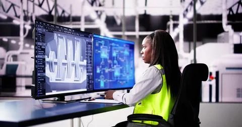 Engineer Doing 3D CAD Model Design On Computer 写真素材