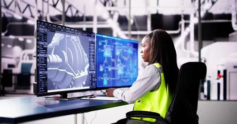 Engineer Doing 3D CAD Model Design On Computer 写真素材