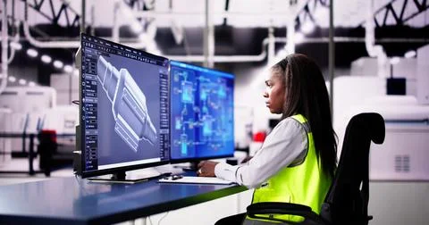 Engineer Doing 3D CAD Model Design On Computer 写真素材