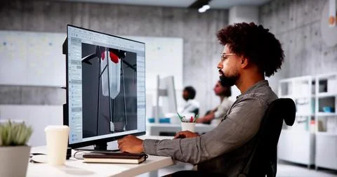 Engineer Doing 3D CAD Model Design On Computer Foto stock