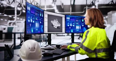 Engineer Doing 3D CAD Model Design On Computer Foto stock