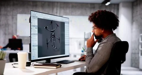 Engineer Doing 3D CAD Model Design On Computer Stock Photos