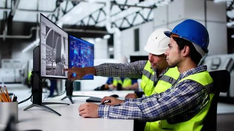 Engineer Doing 3D CAD Model Design On Computer Stock Photos