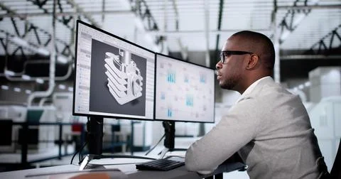 Engineer Doing 3D CAD Model Design On Computer Stock Photos