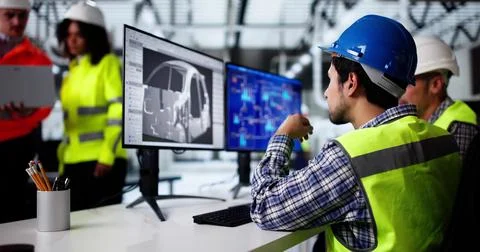 Engineer Doing 3D CAD Model Design On Computer Stock Photos