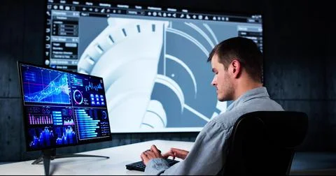 Engineer Doing 3D CAD Model Design On Computer Foto stock