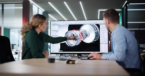 Engineer Doing 3D CAD Model Design On Computer Foto stock