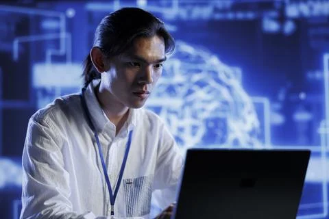 Engineer doing AI simulation Foto stock