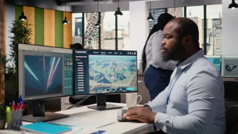 Engineer doing clean energy production technology testing on PC Stock Footage 315614857