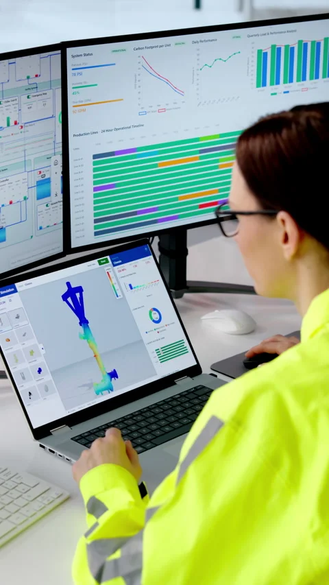 Engineer Doing Stress Simulation And 3D Metrology Stock Footage 330254608