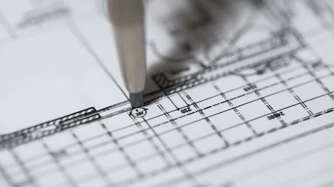 Engineer drawing detailed building plan at construction bureau, architecture Video stock 72355059