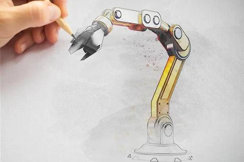 Engineer drawing robotics project Stock Illustration