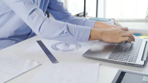 The engineer draws the project. Stock-Footage 219715068