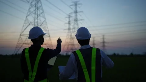 Engineer Electric working outside Stock Footage 148352816