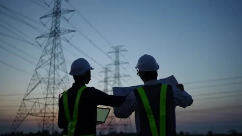 Engineer Electric working outside Stock Footage 148354578