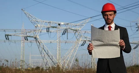 Engineer Electrician Man Looking Over Plan Work Engineering Electricity Activity Stock Footage 88013825