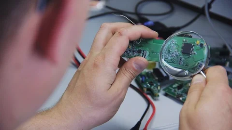 Engineer electronics testing hi tech Stock Footage 91011623