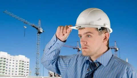Engineer Engineer at white helmet on building background ,model released, ... Foto stock