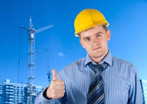 Engineer Engineer at white helmet on building background ,model released, ... Foto stock