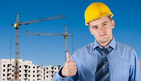 Engineer Engineer at white helmet on building background ,model released, ... Foto stock