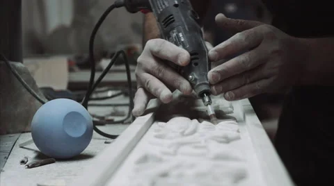 Engineer engraver working on a marble ornament plate 스톡 동영상 68075148