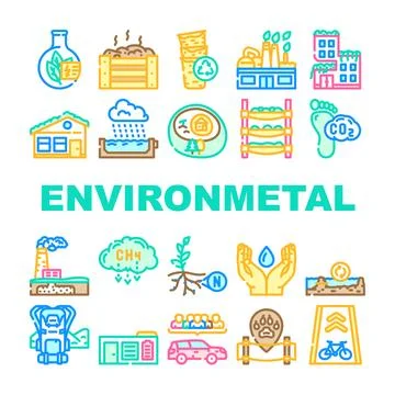 Engineer environmental technology icons set vector Stock Illustration