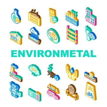 Engineer environmental technology icons set vector イラスト素材