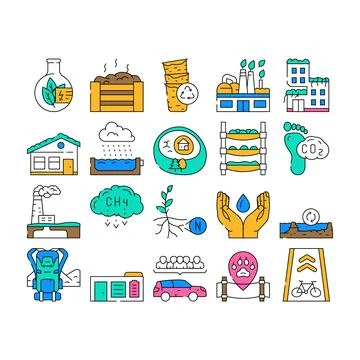 Engineer environmental technology icons set vector Stock Illustration