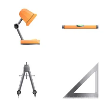 Engineer equipment icons set cartoon vector. Measuring and drawing tool Stockillustratie