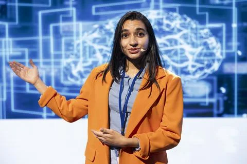 Engineer exploring latest AI products and tools at tech event Foto stock