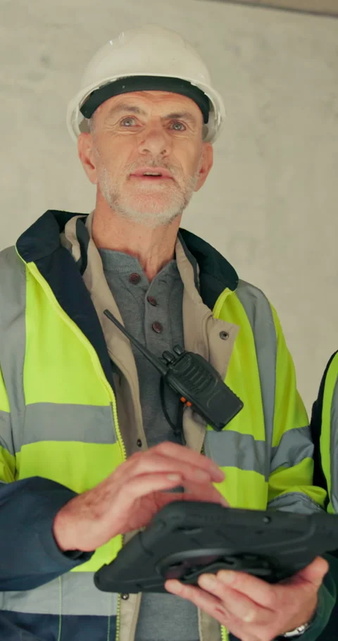 Engineer, face and team with tablet, construction and planning for renovation Stock Footage 345305064