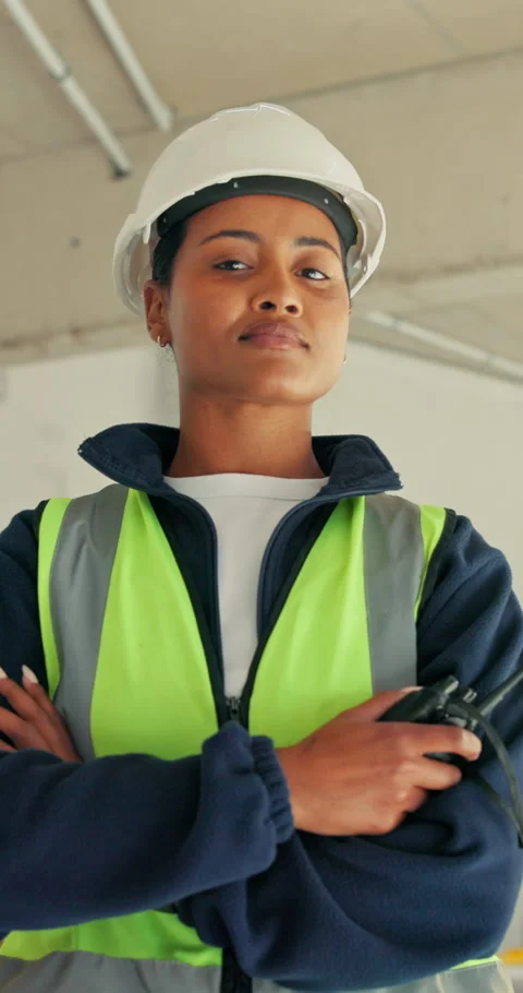 Engineer, face and woman with confidence on construction site for building Stock Footage 345304953