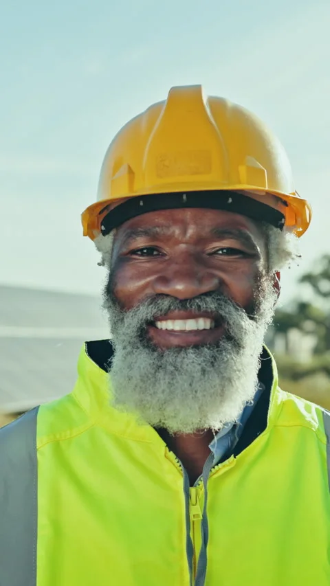 Engineer, face or black man at worksite with smile, pride and experience in Stock Footage 333162299