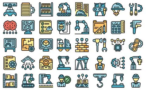 Engineer factory icons set vector flat Stock Illustration