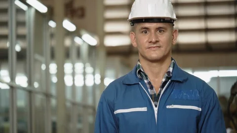Engineer factory man greeted with hands to pay respect With a smile of happy Stock-Footage 128911465