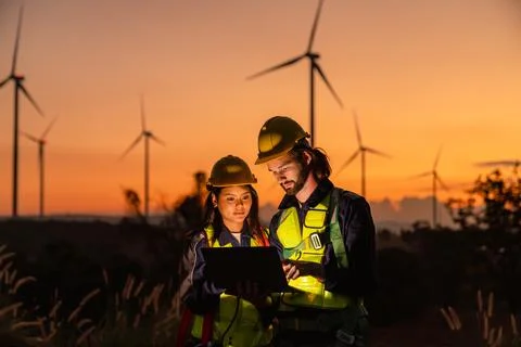 Engineer farming Windmill Stock Photos