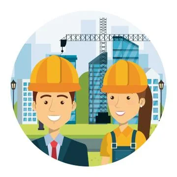 Engineer with female builder on workside characters Stock Illustration