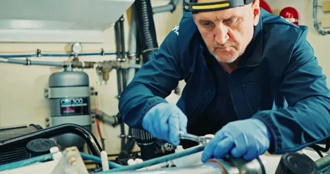 Engineer Fixing Engine in Industrial Facility 库存影片 323767526