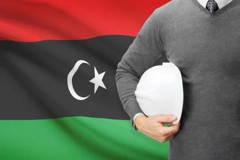 Engineer with flag on background - libya 스톡 사진