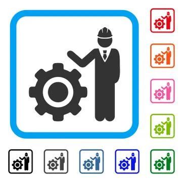 Engineer With Gear Framed Icon Stock Illustration