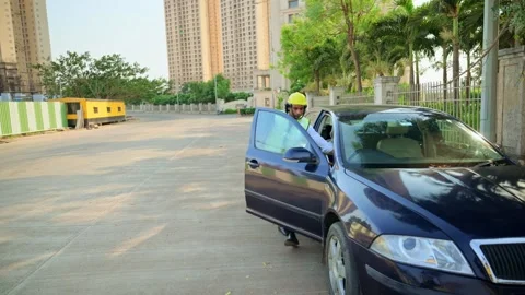 Engineer get out of car at site Stock Footage 278021750