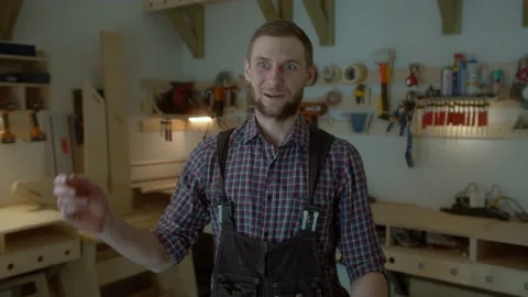 An engineer gives interview Speaks camera, gestures. Stock Footage 150815534