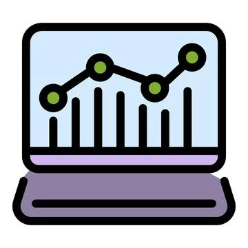 Engineer graph laptop icon color outline vector Stock Illustration