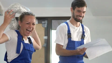 Engineer group having fun during working at construction on site Stock Footage 91242441
