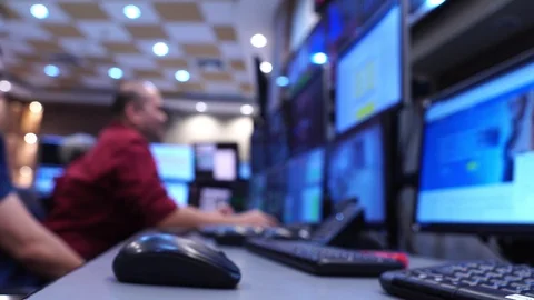 Engineer group looking to work in the electrical control room  Stock Footage 123055363